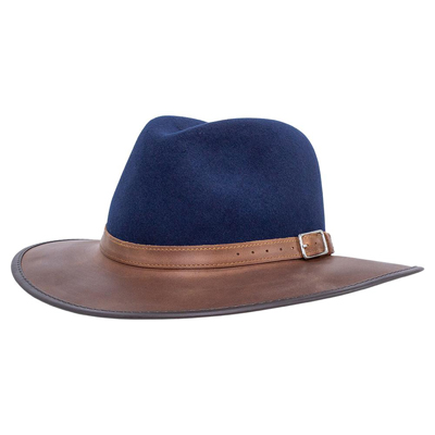 Leather Fedora in Navy